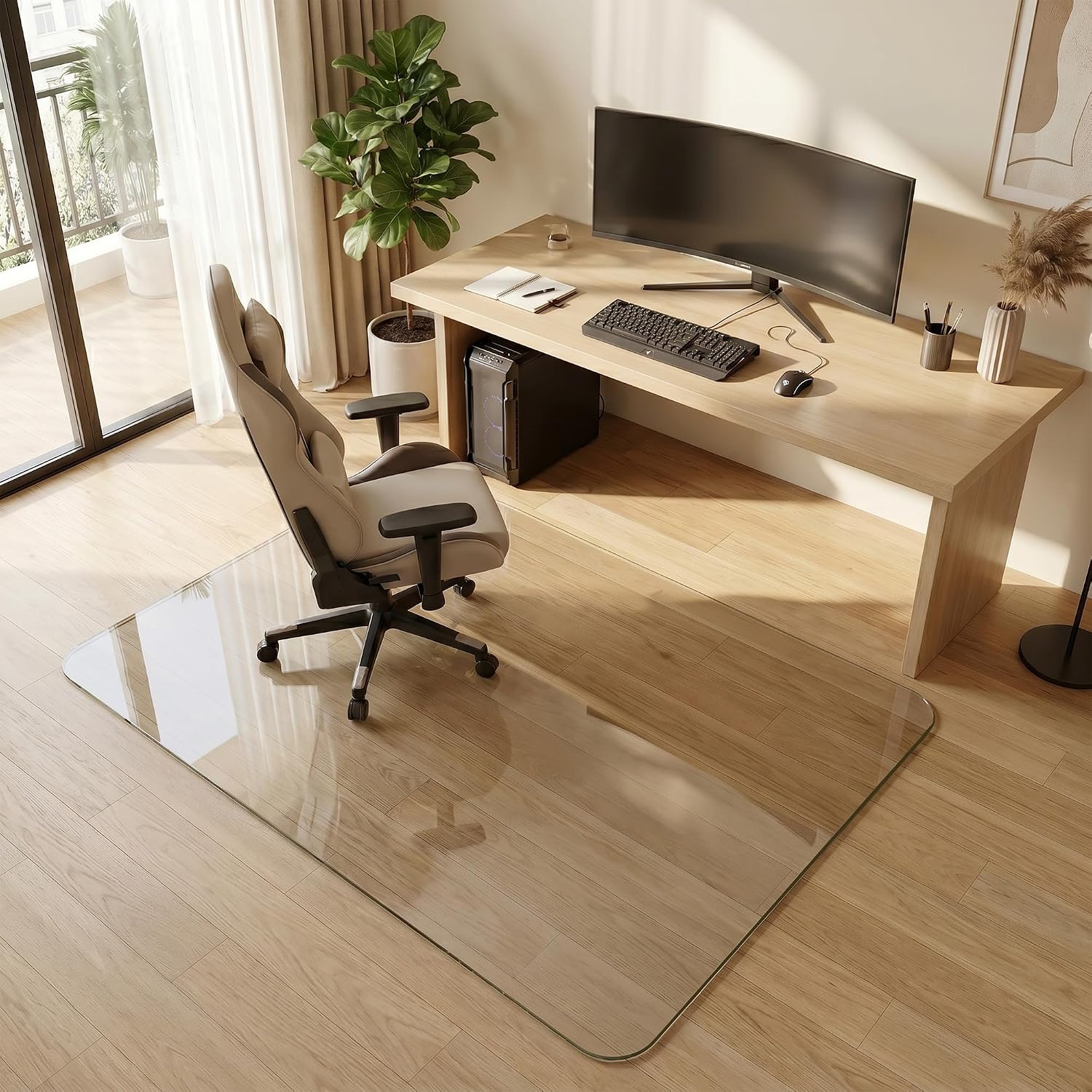 Tempered Glass Chair Mat for Hardwood Floor, 36' x 55' Heavy Duty Glass Office Chair Mat, for Low Pile Carpet, 0.2' Thick with 4 Non-Slip Pads, Smooth Rolling for Home & Office