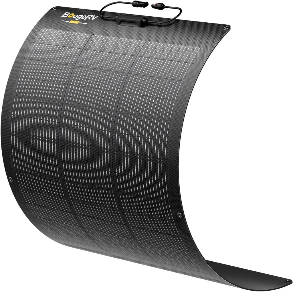BougeRV Arch Pro 100 Watts Anti-Shading N-Type Fiberglass Flexible Solar Panel, Portable 24 Volts 16BB Mono Cell 25% High-Efficiency, Compact for RV Camping Home Boat Marine Curve Surface Black