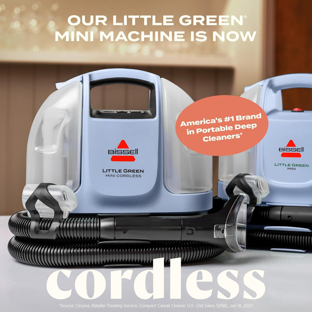 BISSELL Little Green Mini Cordless Portable Carpet and Upholstery Deep Cleaner, Car/Auto Detailer, with HydroRinse Self-Cleaning Tool and 4' Tough Stain Tool, Limited Edition Color Lake, 4015L