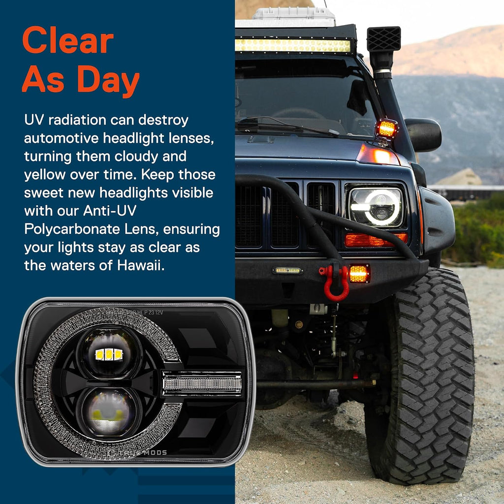 TRUE MODS 5x7 7x6 Inch H6054 Black LED HALO Headlights H4 Sealed Beam Replacement Lamp for Jeep Wrangler YJ Cherokee XJ [DOT Approved] Ford Econoline Chevy Express GMC Savana Dodge Van TOYOTA Pickup