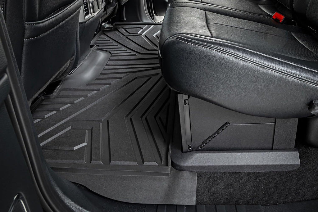 Rough Country Flex-Fit Floor Mats for Ford F-250/350 Super Duty (2017-2025) Crew Cab - Front & Rear Set, Custom All-Weather Non-Slip TPE Liners w/Spill Saver Lip