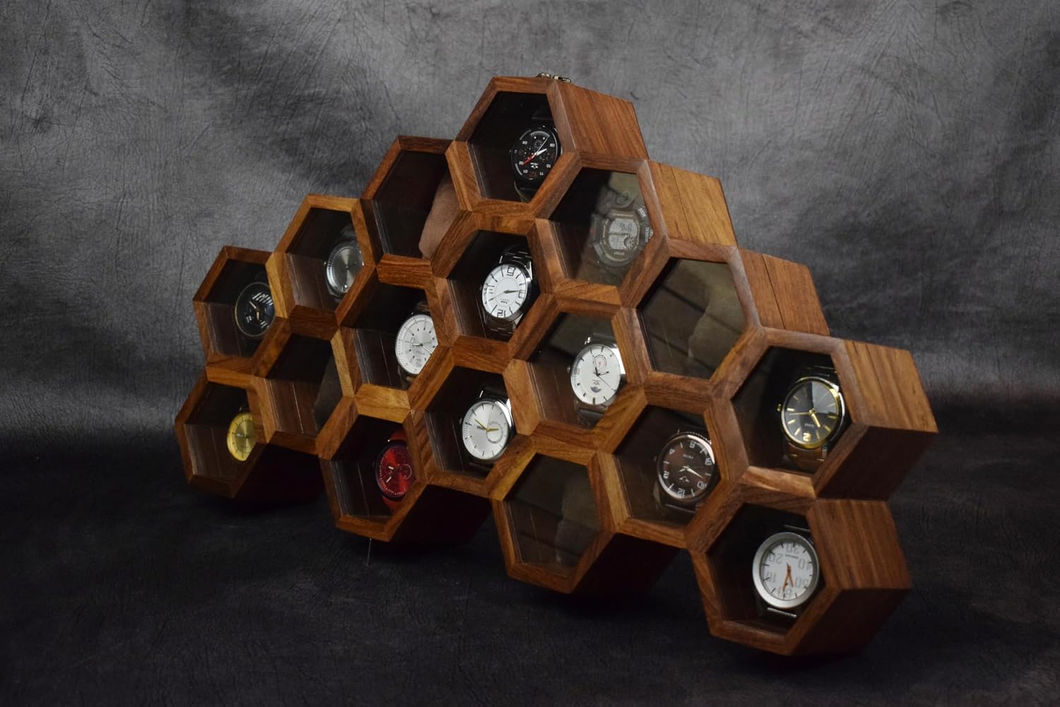 Extra Large Superior Rosewood Honeycomb Watch Box Display Case Holder Collector Organizer for Men, Men's Vintage Watch Storage Box to Store and Keep your Watches Safe and Sophisticated.