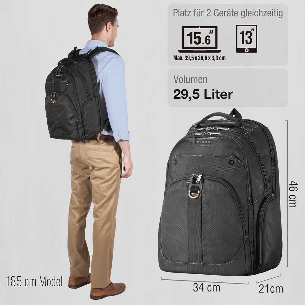 EVERKI Atlas Business Laptop Backpack Bundle + Compression Packing Cube Set - Packing Cubes for Backpack & Trolley 4.6L & 9L + 29L/32L Laptop Backpack for Work, Travel, Men & Women - Black & Orange
