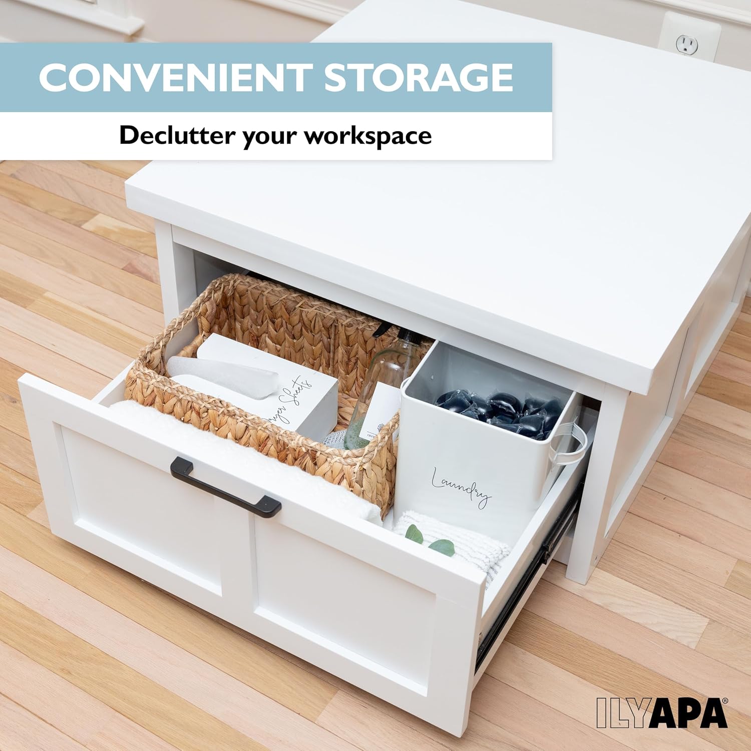 Ilyapa Washer and Dryer Stand - Universal Wooden Laundry Pedestal with Drawer - Compatible with Samsung, LG, GE, Maytag - 28x28x12 in.