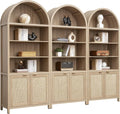 SICOTAS Book Shelf Arched Cabinet Bookshelf Arch 84.2' Tall Bookcase 5 Tier Large Bookshelves with Doors Storage Rattan Boho Wide Book Shelves Case for Living Room Kitchen Office Bedroom Library