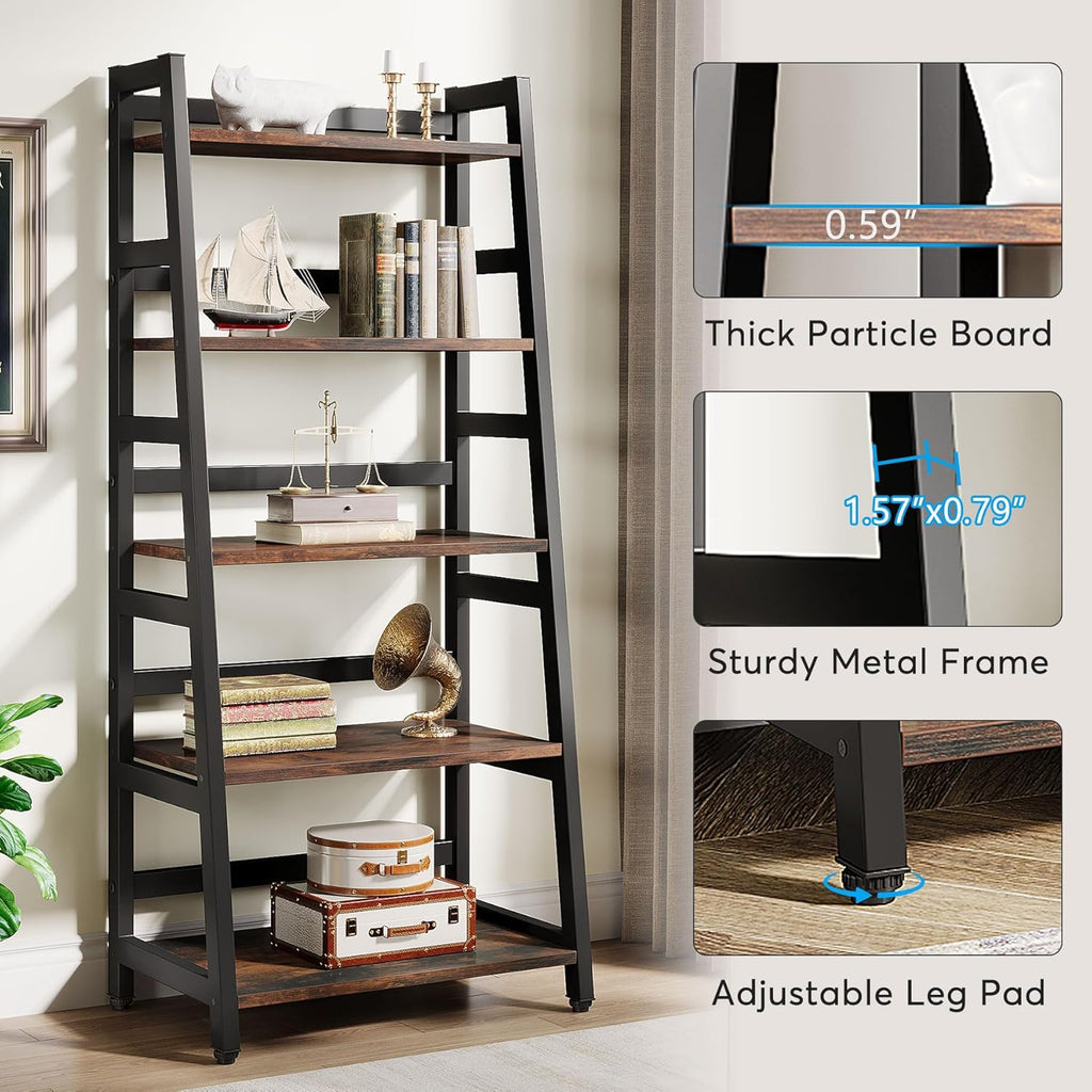 Tribesigns 5-Tier Bookshelf Industrial Bookcase, 5 Shelf Ladder Shelf Book Storage Shelf Organizer for Living Room, Home Office