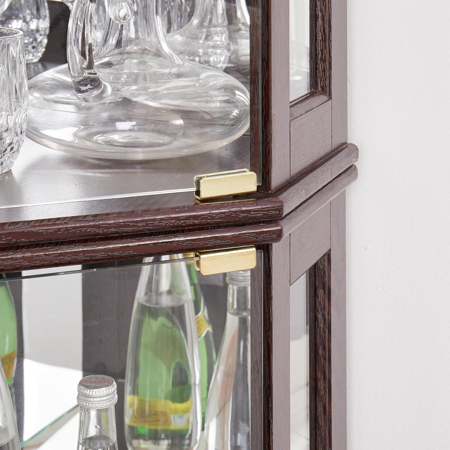 JT Corner Glass Cabinet Lighted Curio Cabinet Corner Display Case for Living Room, Curio, Antique Collection, Wine,Bar Glass Storage Light Included (Cherry)
