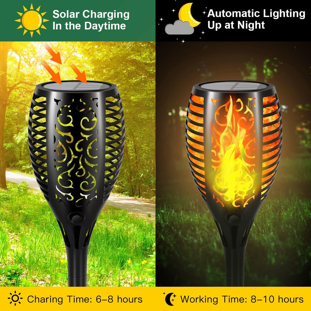 Upgraded Larger Solar Lights Outdoor - 6 Pack 51 LED Solar Torch Lights with Flickering Flame for Garden Decor Higher 23' Yard Lighting Waterproof Tiki Torches for Outside Lawn Patio Pathway
