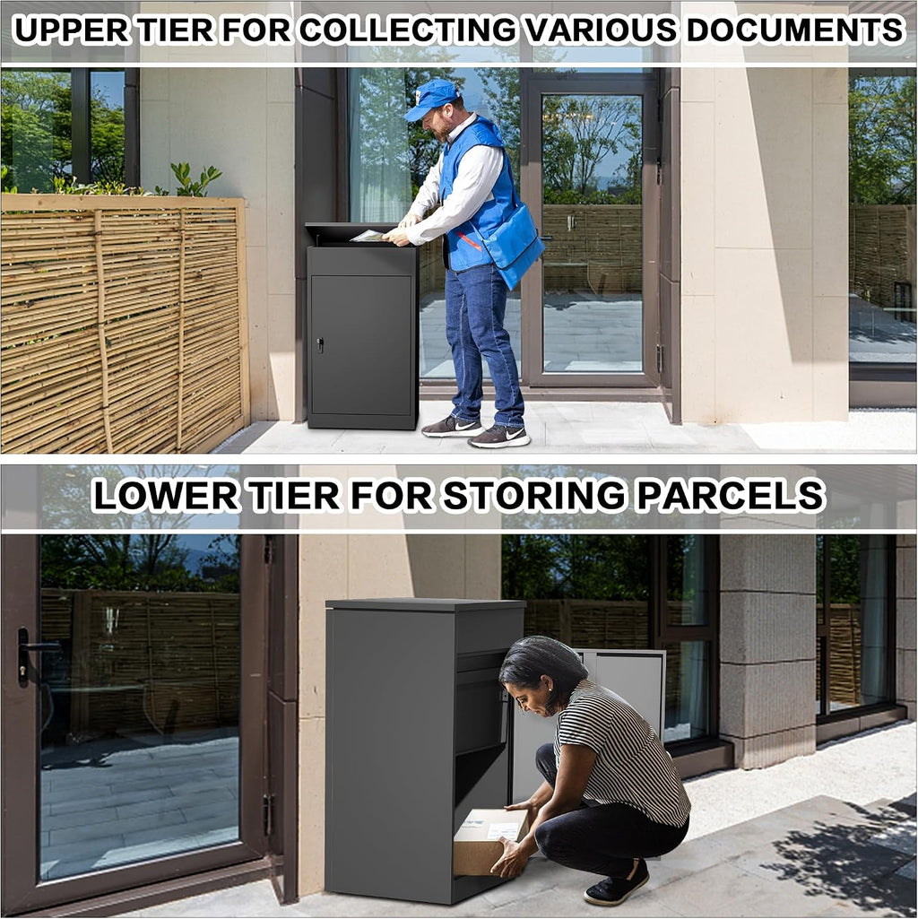 Package Delivery Boxes for outside,Enlarged 19.7 * 16.1 * 33.5 inches Delivery Box for Packages with Coded Lock,Large Space, Waterproof,Cold-Rolled Steel Drop Box for Porch, Curbside (Small)