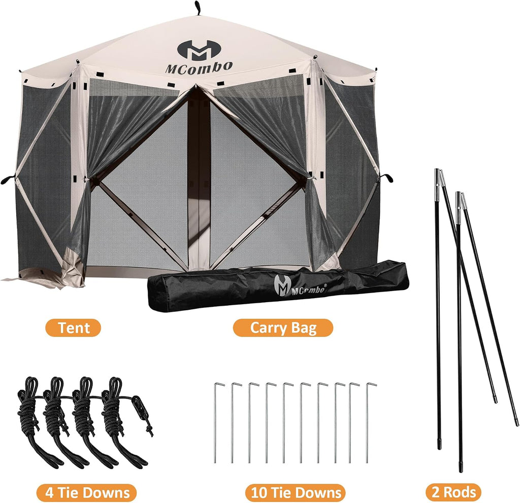 MCombo 10x10ft 5-Sided Pop-Up Gazebo Tent Only, Screened Outdoor Shelter with Netting, Quick Setup Patio Pavilion, No Wind Panels Included, 1024 (Tan, 10x10ft Pop-Up Gazebo Tent Only)
