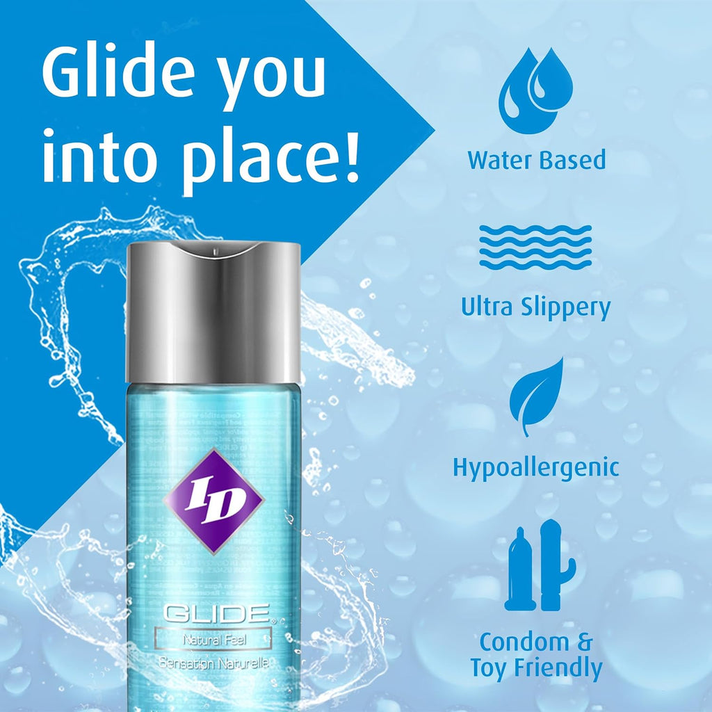 ID Glide 128 fl oz Water Based Personal Lubricant Hypoallergenic Lube for Men Women and Couples, Liquid Glide Natural Feel for Pleasure, Made in USA by ID Lubricants