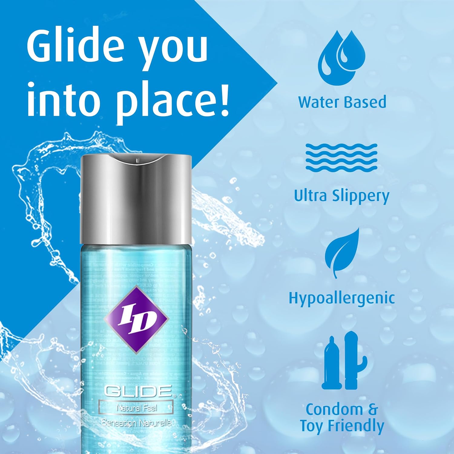 ID Glide 128 fl oz Water Based Personal Lubricant Hypoallergenic Lube for Men Women and Couples, Liquid Glide Natural Feel for Pleasure, Made in USA by ID Lubricants