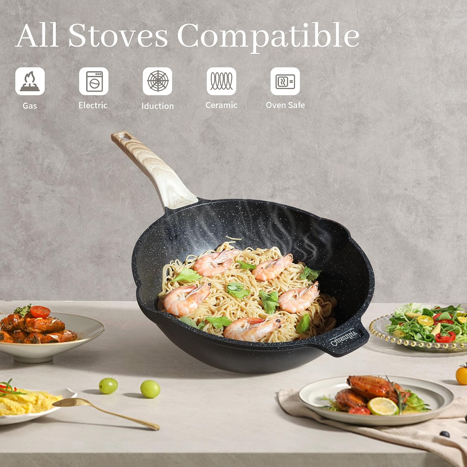 Pots and Pans Set, Nonstick Kitchen Cookware Sets，23Pcs Black Granite Induction Non-Toxic Healthy Kitchen Cooking Set w/Frying Pans, Saucepans, Griddle, EggPan（PFOS, PFOA Free）