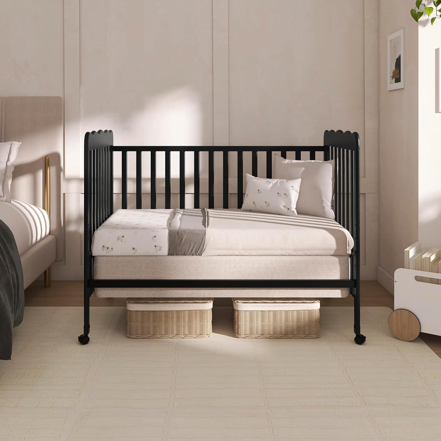Dream On Me Carson Classic 3-in-1 Convertible Full-Size Baby Crib in Black, GreenGuard Gold & BSA, 4 Mattress Heights, Converts to Day & Toddler Bed, Locking Wheels, Classic Nursery Design