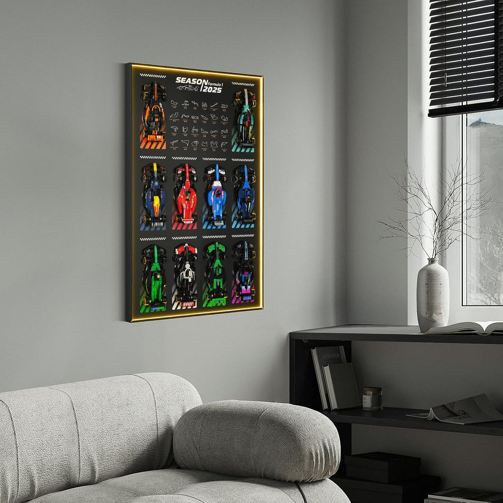 Display Wallboard with RGB LED Lights for Lego Speed Champions Race Car Collector's Pack,Wall Mount for 77242-77251 Collectible Model Car Kit (Car Not Included)