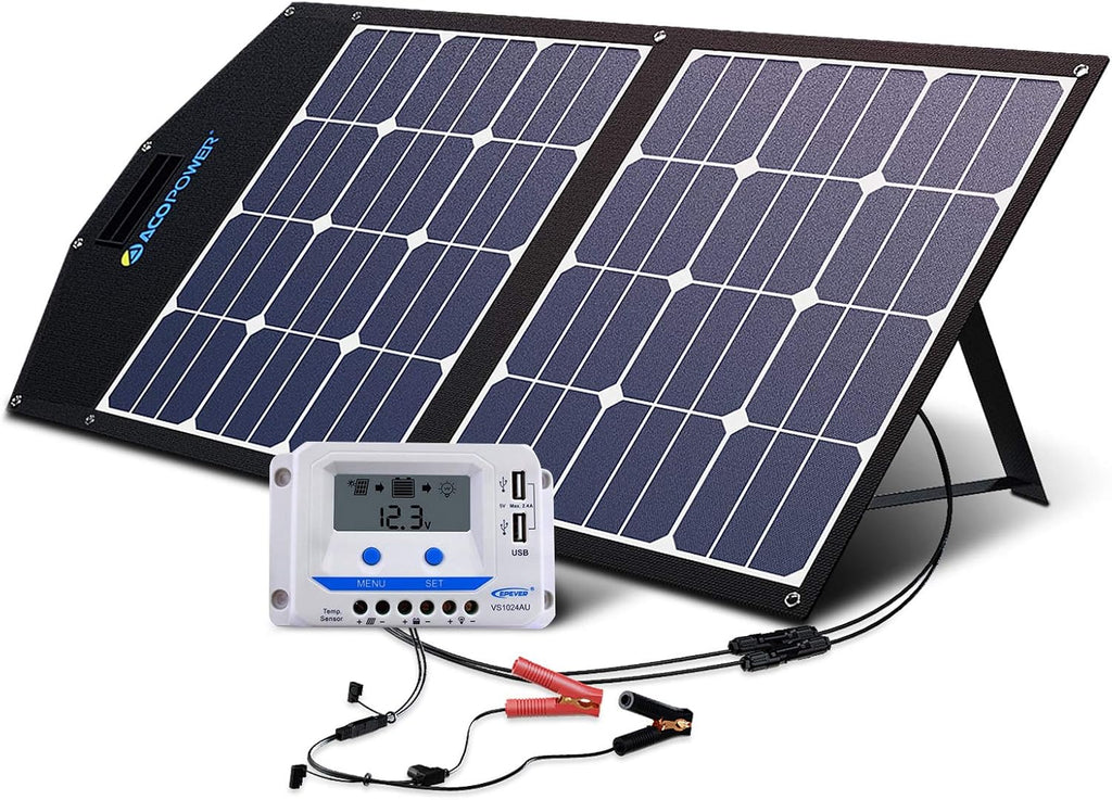 ACOPOWER 80W Foldable Solar Panel, 12V Portable Solar Kit with 10A LCD Charge Controller in Suitcase, (HY-2x40w)