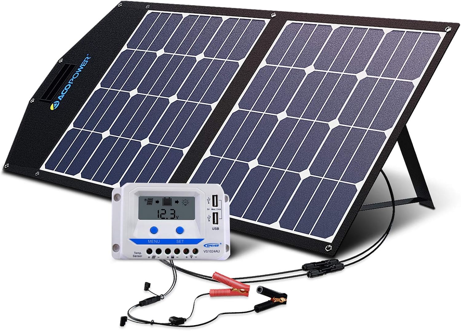 ACOPOWER 80W Foldable Solar Panel, 12V Portable Solar Kit with 10A LCD Charge Controller in Suitcase, (HY-2x40w)