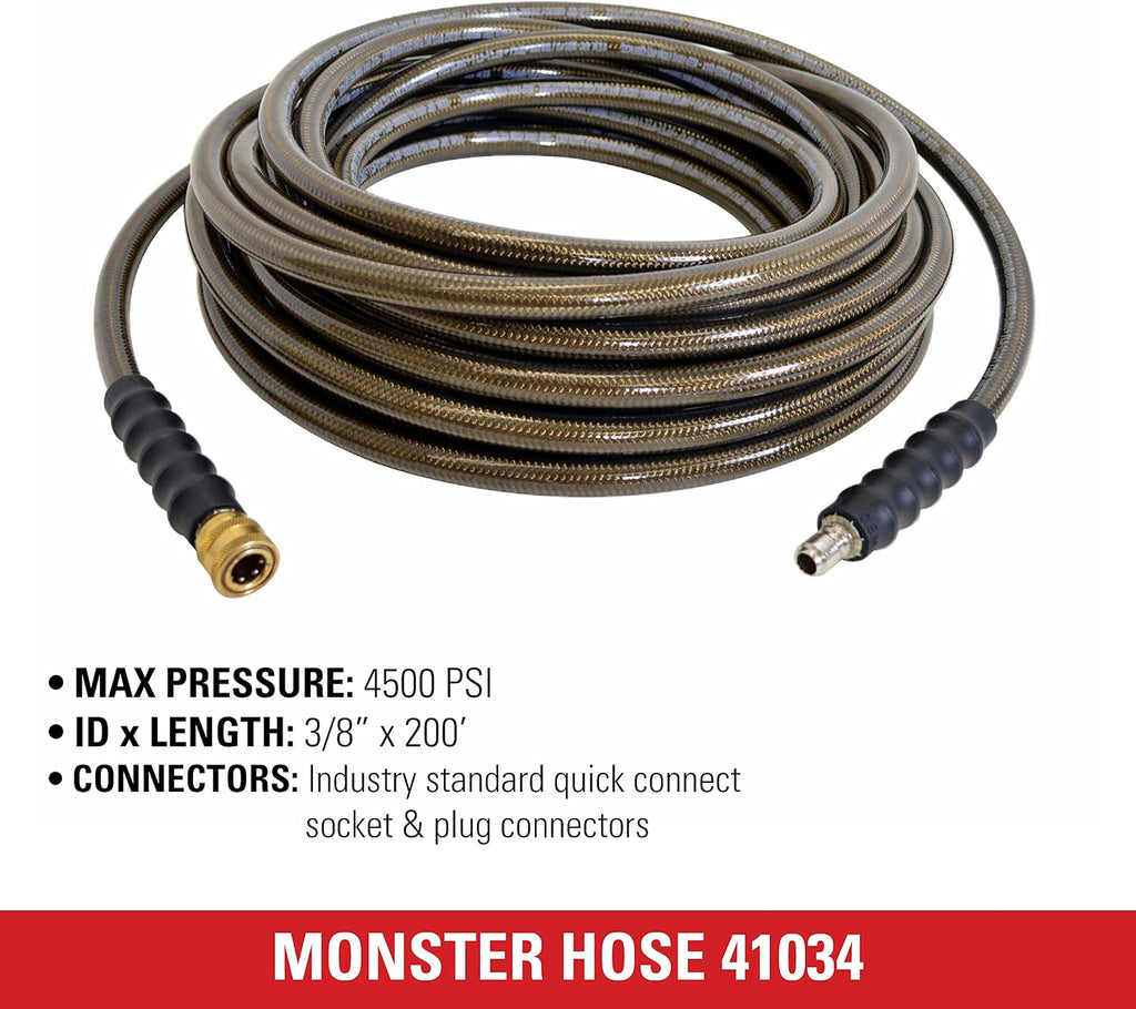 Simpson Cleaning 41034 Monster Series 4500 PSI Pressure Washer Hose, Cold Water Use, 3/8 Inch Inner Diameter, 200-Foot, Brown
