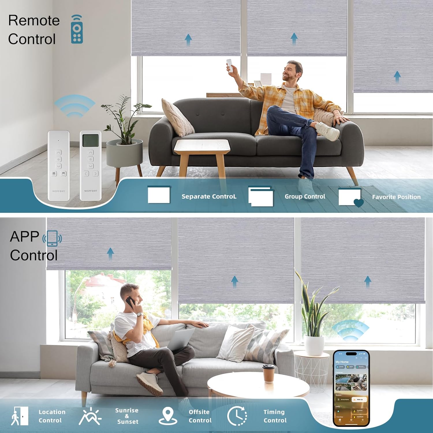 Motorized Roller Shade,100% Blackout Smart Window Blinds Work with Homekit, Alexa, Google Home,Remote,Electric Blinds with USB/Solar Pannel Charging,Classic Grey