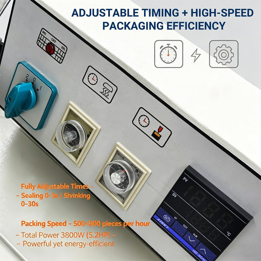 INTBUYING Automatic 2 in 1 Automatic Sealing & Cutting Thermal Shrink Machine L-Shape Sealer & Heat Shrink Tunnel Combo for POF/PVC/PP Film, 3800W for Home Factory School Business FM5540 220V/1PH