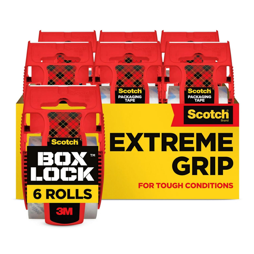 Scotch Box Lock Packing Tape,Clear,Extreme Grip Box Packaging Tape for Shipping and Mailing,1.88 in. x 22.2 yd.,6 Rolls with Dispensers,(Pack of 6)