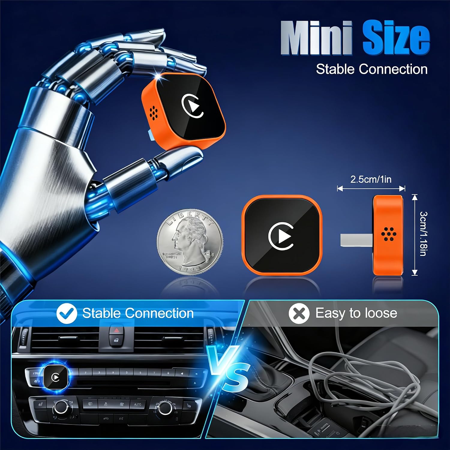 2026 Wireless Car Adapter - Universal Smart Screen Converter, USB-C/Type-C, Plug & Play, Zero Delay Needs Built-in Vehicle System（Orange Color）