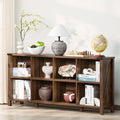 Joaxswe 8 Cube Book Shelf, Farmhouse Wood Long Storage Organizer Bookcase, 62' Horizontal Brown Walnut Console Closet Bookshelf, Hallway TV Stand for Entryway, Display Cabinet Book Case for Office