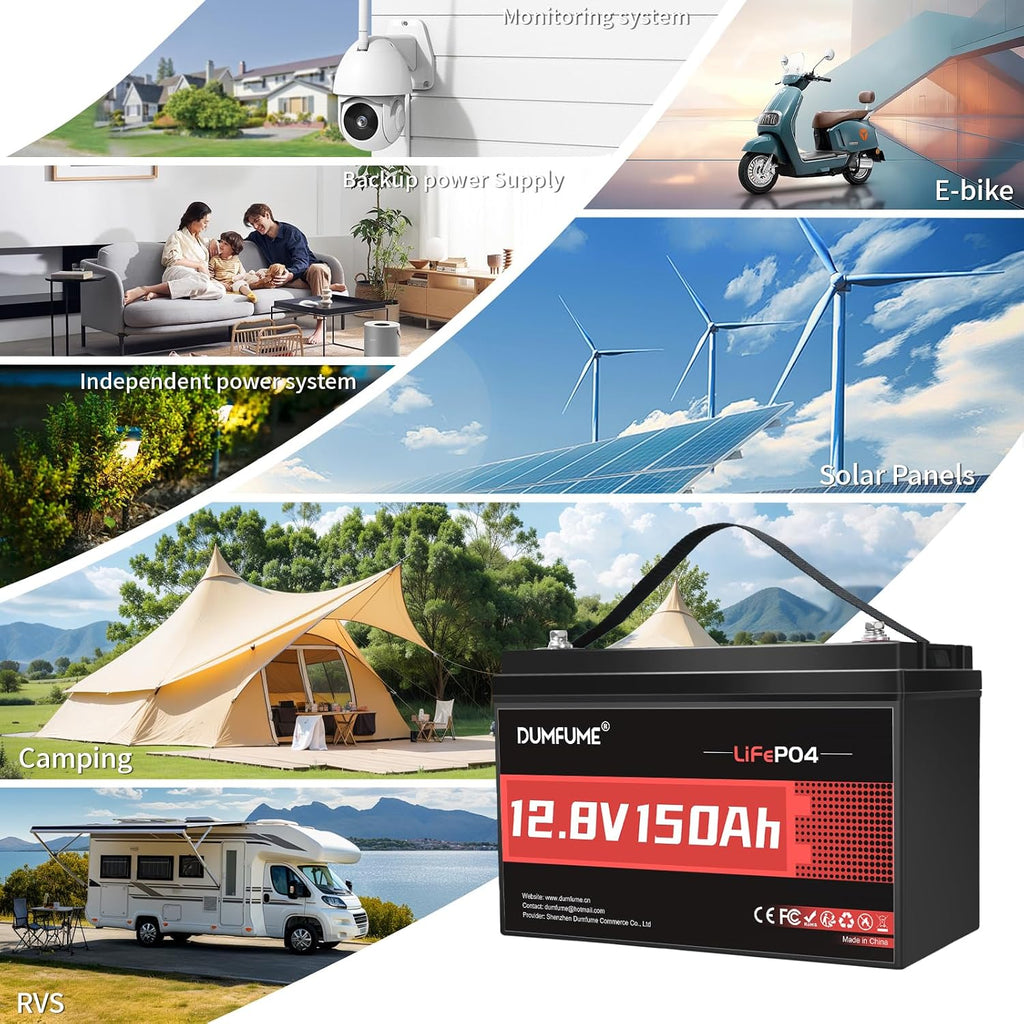 12V 150Ah Lithium LiFePO4 Deep Cycle Battery Rechargeable Lithium Iron Phosphate Battery for Solar, RV,Marine,Camping,Off-Grid Applications with 100A BMS & Low-Temp Protection