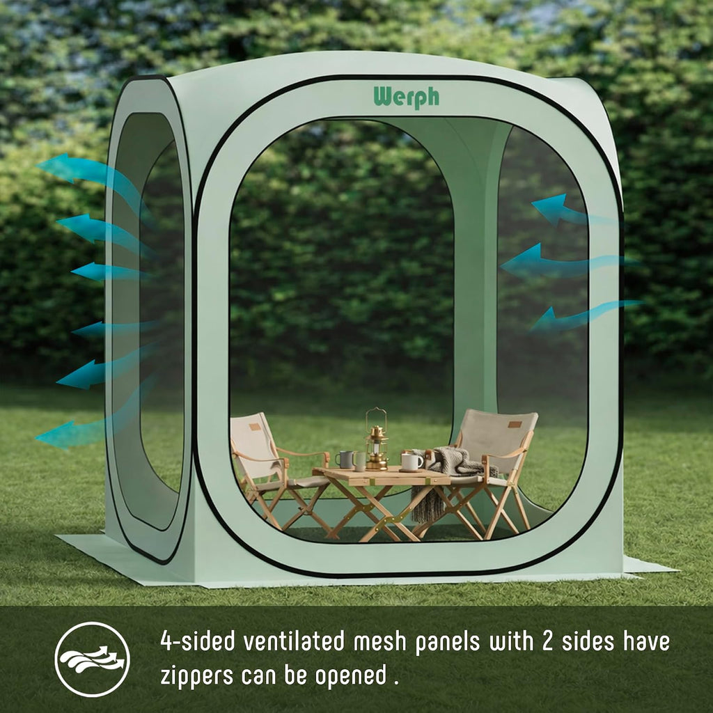 Werph 6x6 Pop Up Screen Tent, Mosquito Net Gazebo, UV Resistant Roof Waterproof Screen Canopy, Quick Setup Outdoor Shelter for Backyard, Patio, Garden, Picnic, Camping and Events, Green
