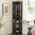 70' Lighted Corner Curio Cabinet,Inside Mirror Corner Glass Display Case with Tempered Glass Door for Living Room, Antique Collectibles, Wine & Bar Glass Storage, Lights Included