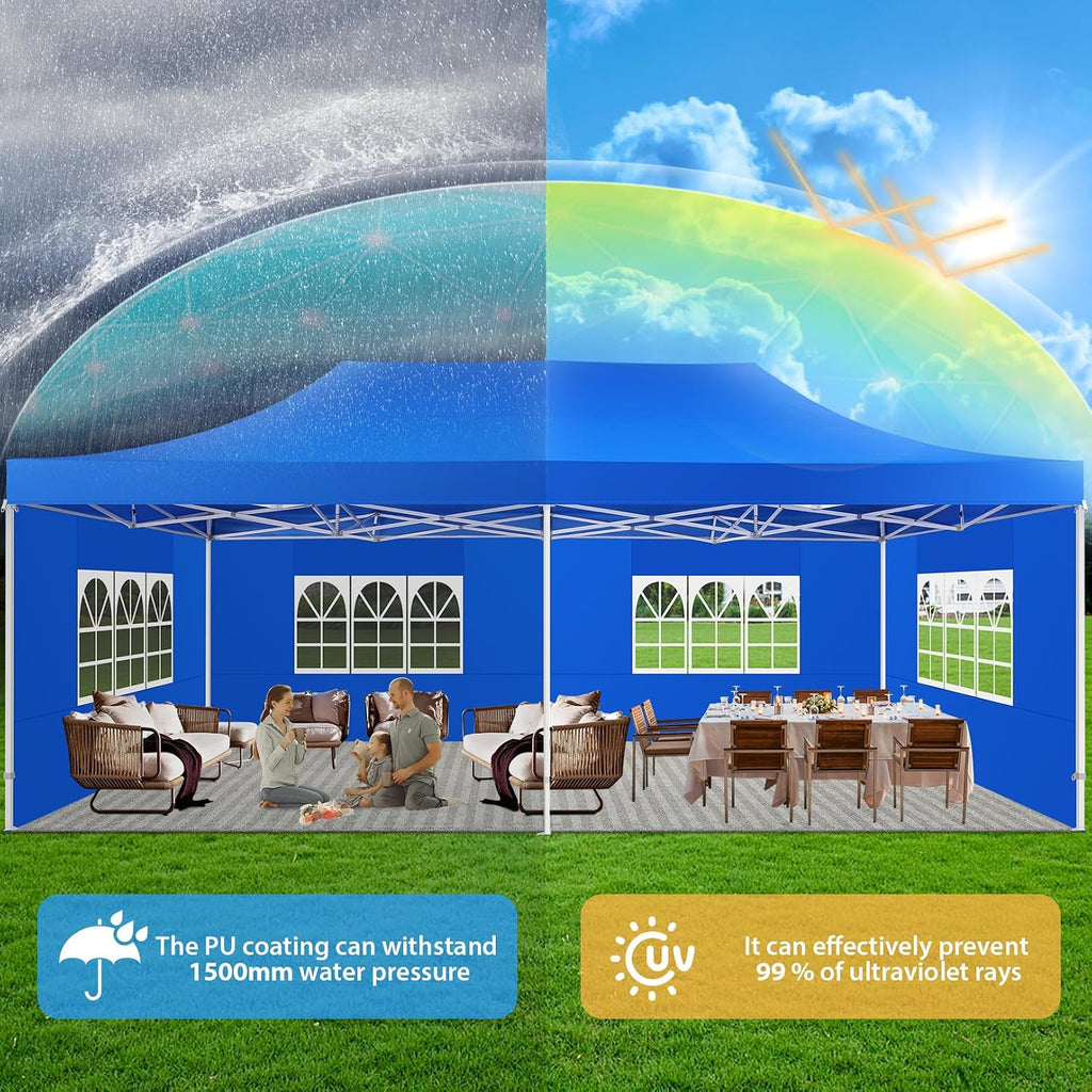 COBIZI 13x26 Pop up Canopy Heavy Duty with 6 Sidewalls, Easy Set-up Commercial Outdoor Party, 100% Waterproof Wedding Canopy Gazebo, 2 Height Adjustable with Wheeled Bag, Blue