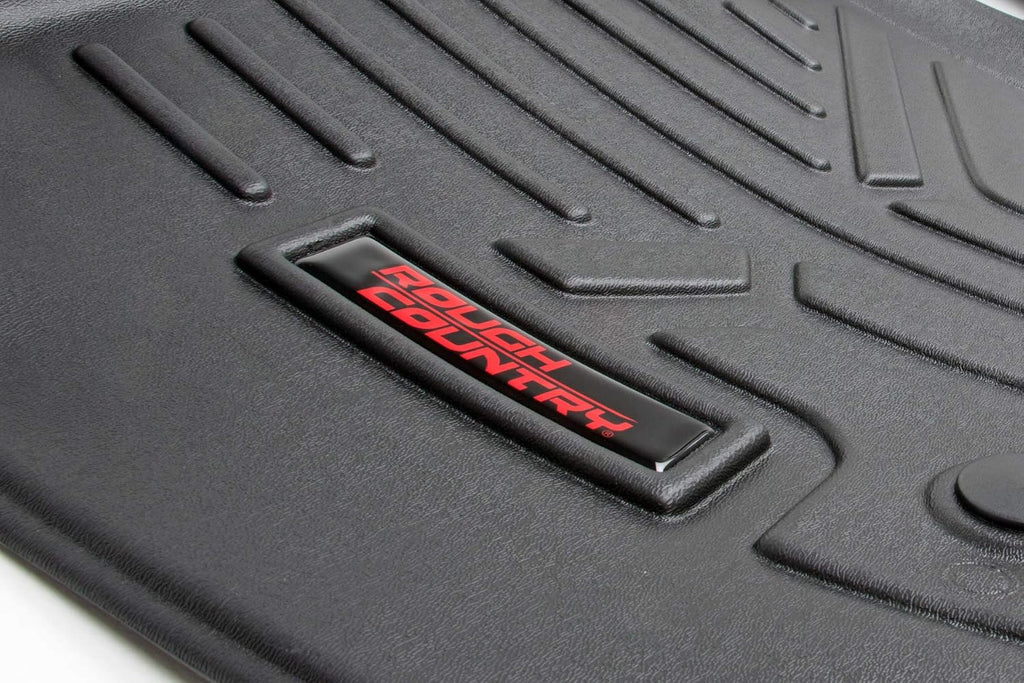 Rough Country All Weather Floor Mats Set for Ford F-250/F-350 SuperDuty (2017-2025) CrewCab with Bench Seat - Non-Slip Waterproof Flexible Floor Mat, Front & Rear Set