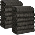12 Moving & Packing Blankets 80' x 72' (55 lb/dz Weight) - Quilted Shipping Furniture Pads (Black)