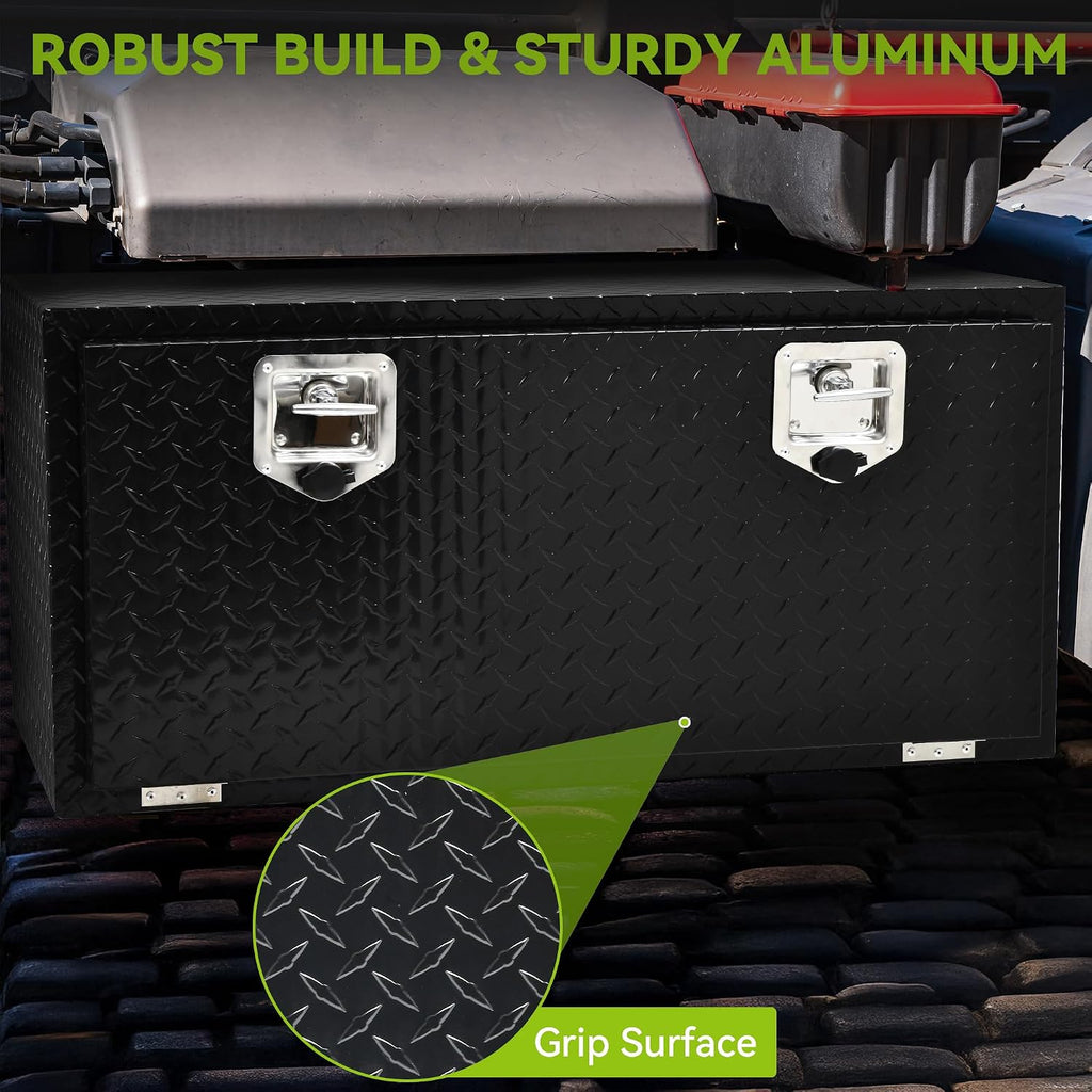 AUTOSAVER88 36 Inch Underbody Tool Box, Heavy Duty Aluminum Diamond Plate Toolbox Chest Storage Organizer, Waterproof Chest Storage Box with Lock for Trucks, Trailers, RVs, Warehouses, Black