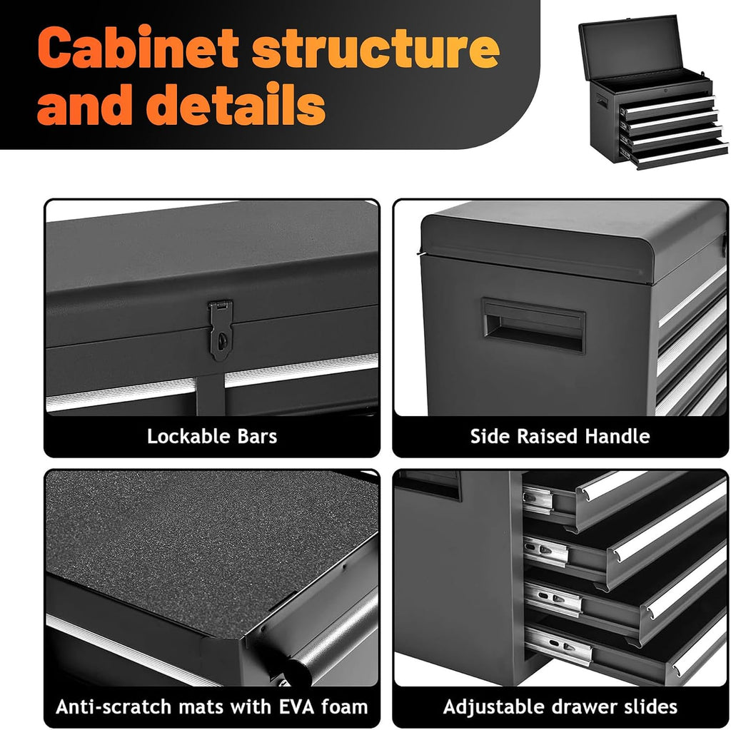 5-Drawer Rolling Tool Storage Chest Cabinet with Detachable Top Tool Box, Liner, Universal Lockable Wheels,37.6'x 20.7'x 11' Expandable, Locking Mechanism, Metal Tool Cart for Garage Workshop