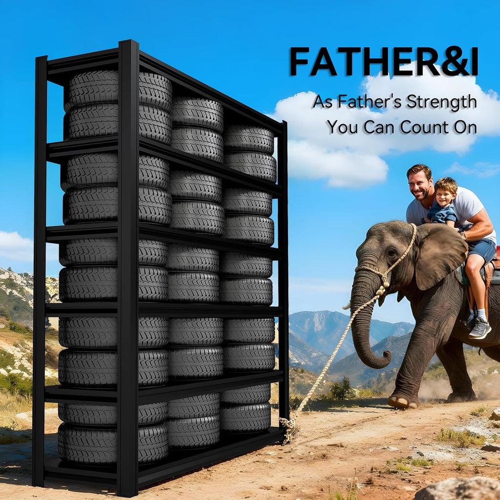 Extra Large/Big 55.12'W Father&I Industrial 6-Heavy-Dudy-Shelf-Rack Utility Tall Garage/Warehouse Shelving Metal/Steel Storage Shelves Unit/System Adjustable for Bin/Shed, 84'*55.12*24', Black