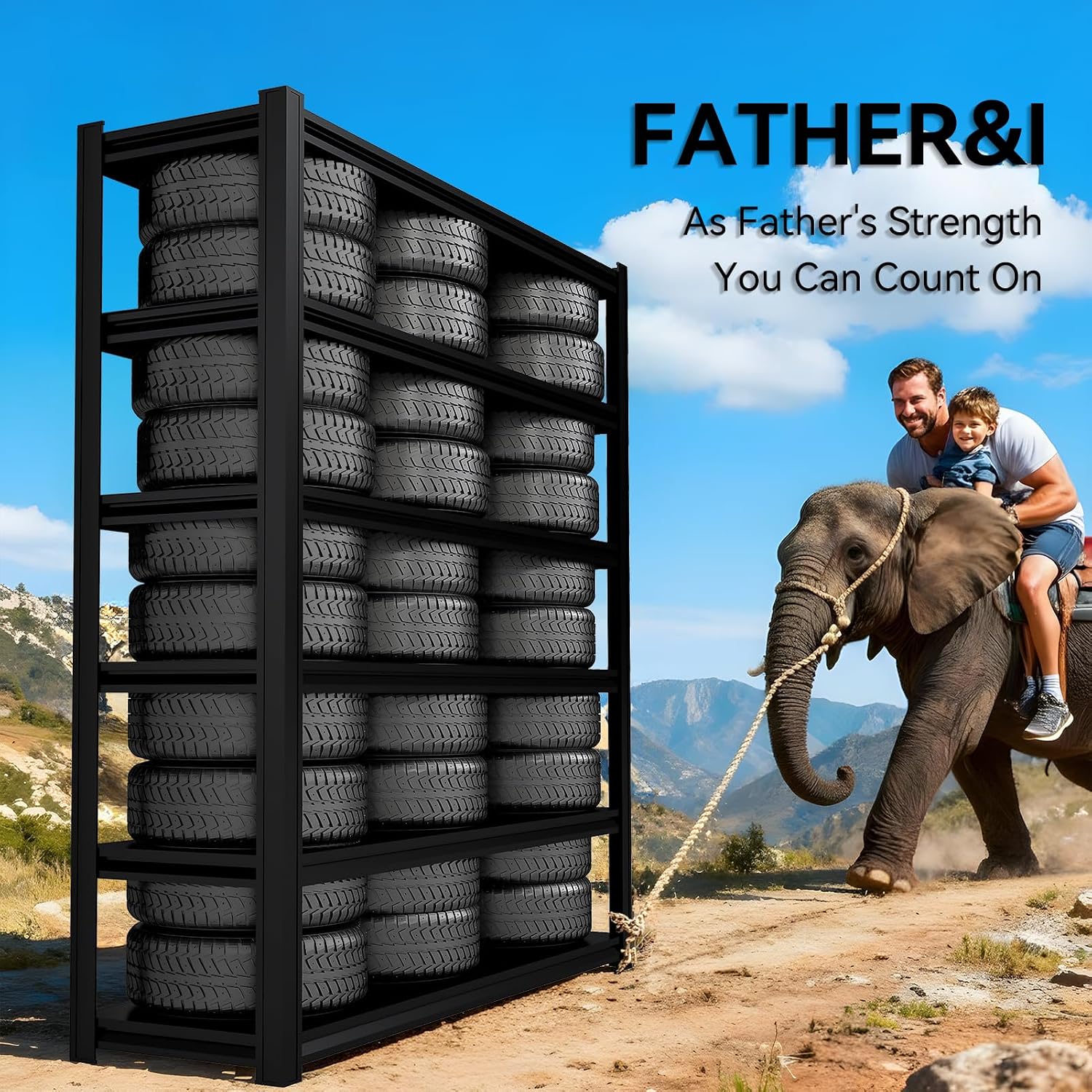 Extra Large/Big 55.12'W Father&I Industrial 6-Heavy-Dudy-Shelf-Rack Utility Tall Garage/Warehouse Shelving Metal/Steel Storage Shelves Unit/System Adjustable for Bin/Shed, 84'*55.12*24', Black