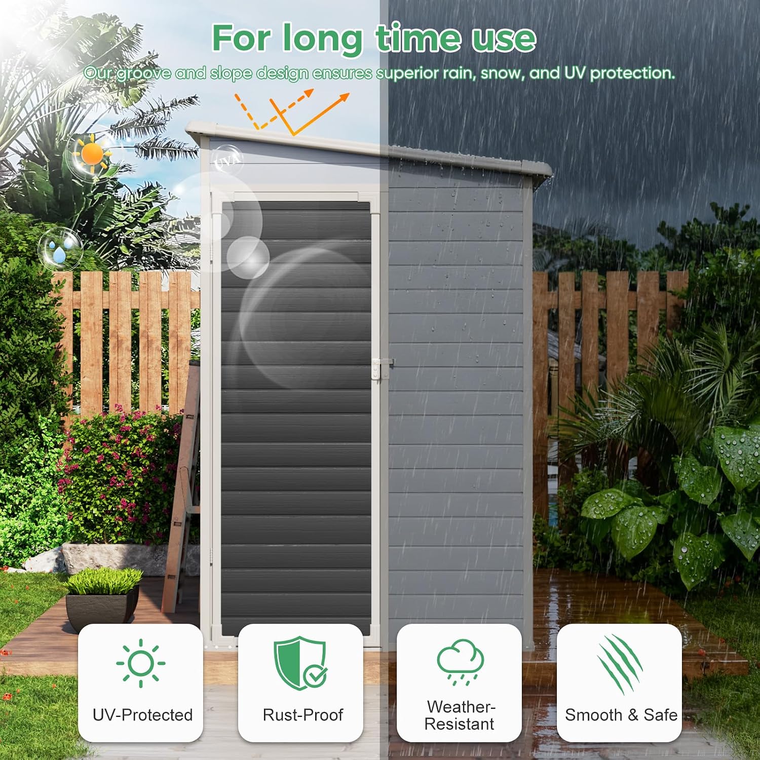 4x8 FT Outdoor Storage Shed with Floor, Upgraded Frame 16mm Thickened Resin Walls, Space-Saving Lean-to Tool House with 2 Windows & Lockable Single Door for Side Yard