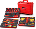 Powerbuilt 50 Pc.1000V Insulated Electricians VDE Tool Set with Waterproof Case, 3/8 in. Dr. Ratchet, 16 Pc. Socket Sizes 10-24mm, 10 Pc. Screwdriver, 6 Pc. Pliers - 240259