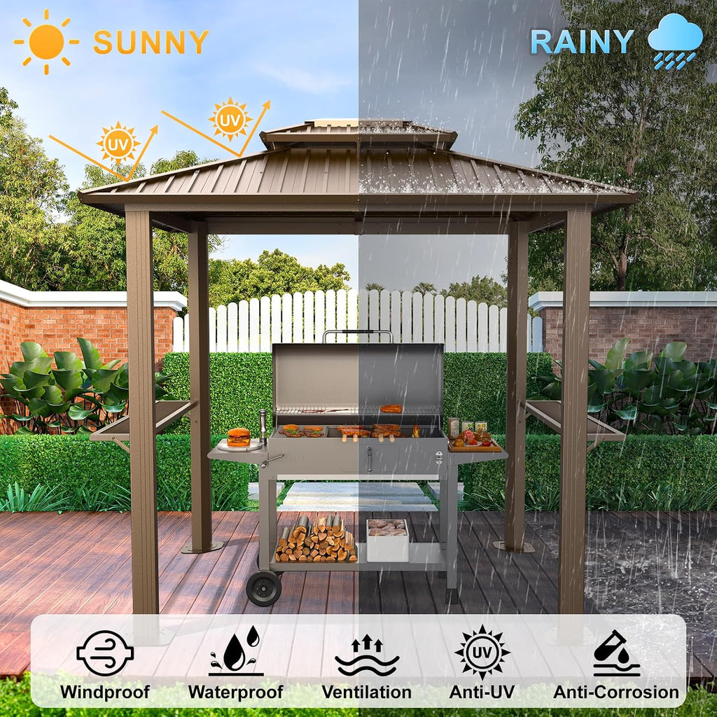 Hoteel 6x8 Hardtop Grill Gazebo,Brown