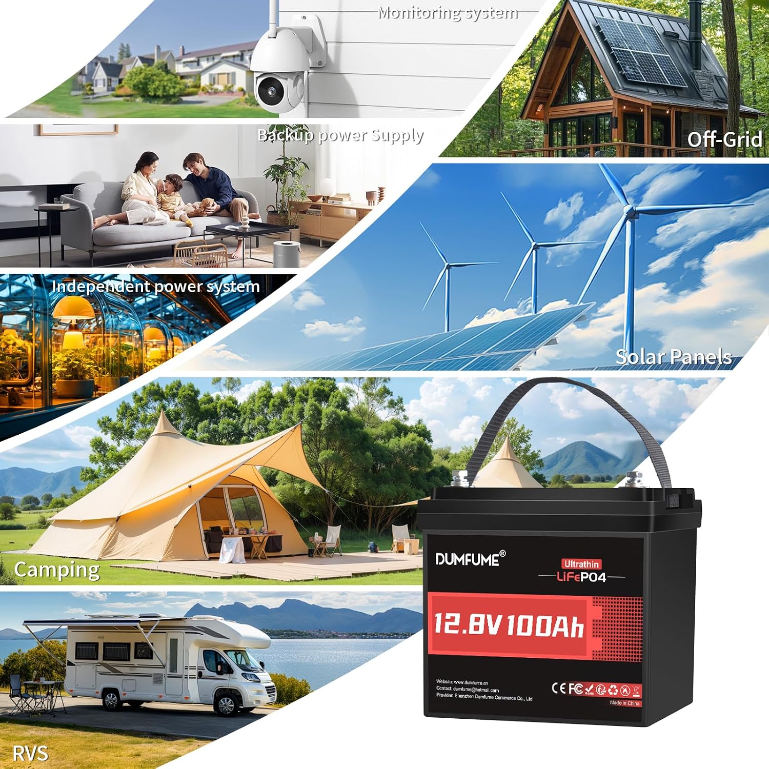 12V 100Ah Slim Lithium LiFePO4 Battery, Ultrathin Lithium Battery Built-in 100A BMS, 1280Wh, Low-Temp Protection, 6000+ Deep Cycles for Solar, RV, Backup Power, Off-Grid Systems Camping