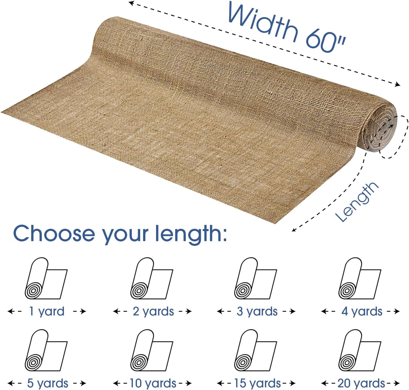 Pico Textiles 60' Wide Burlap - 20 Yard, (60 Feet) - Premium Natural Burlap Fabric, Sold by The Yard - Great for Weddings, Home Crafts, Garden Fabric, Table Runner, Tablecloth and More