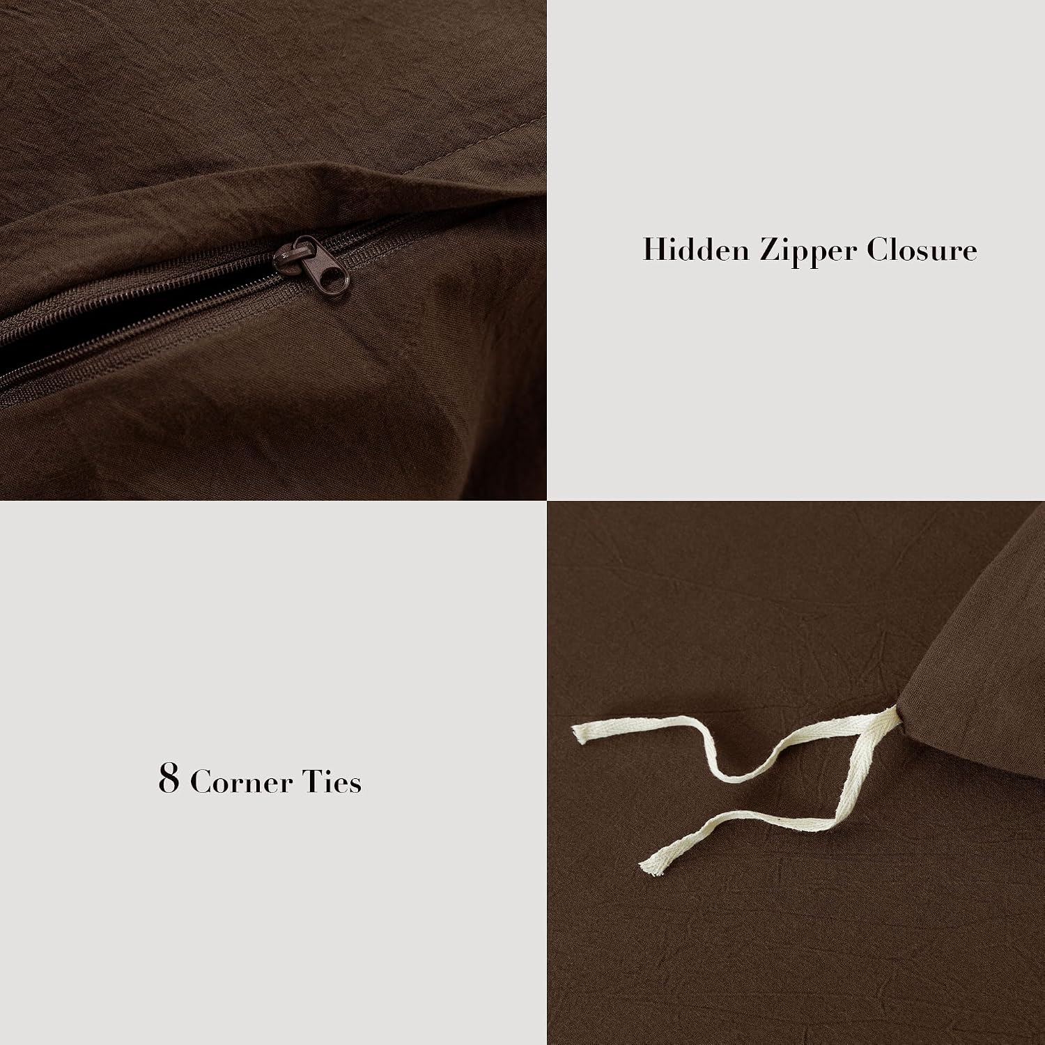 Cooling Duvet Cover Set 3 Pieces-100% Washed Cotton with Chic Wide Trim Design Linen Like Textured Ultra Soft Cozy Bedding with Zipper Closure(Hemmed Cocoa Brown,Oversized King 120'x98')