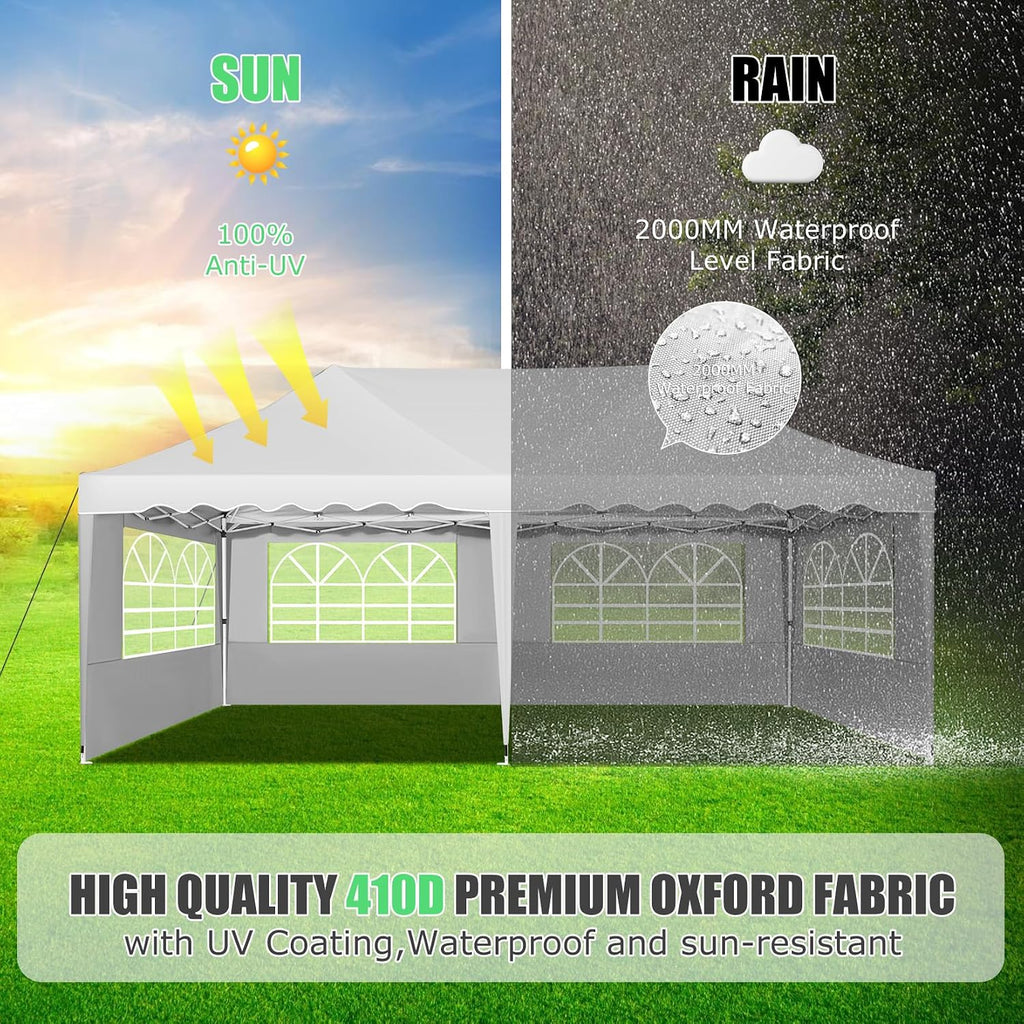 HOTEEL 10x20 Pop Up Canopy Tents for Parties, Outdoor Tent with 6 Sidewalls & Wheeled Bag & 4 Sandbags, Easy Setup for Wedding, Patio Events, Commercial, Party -Waterproof and UV50+ Protection, White
