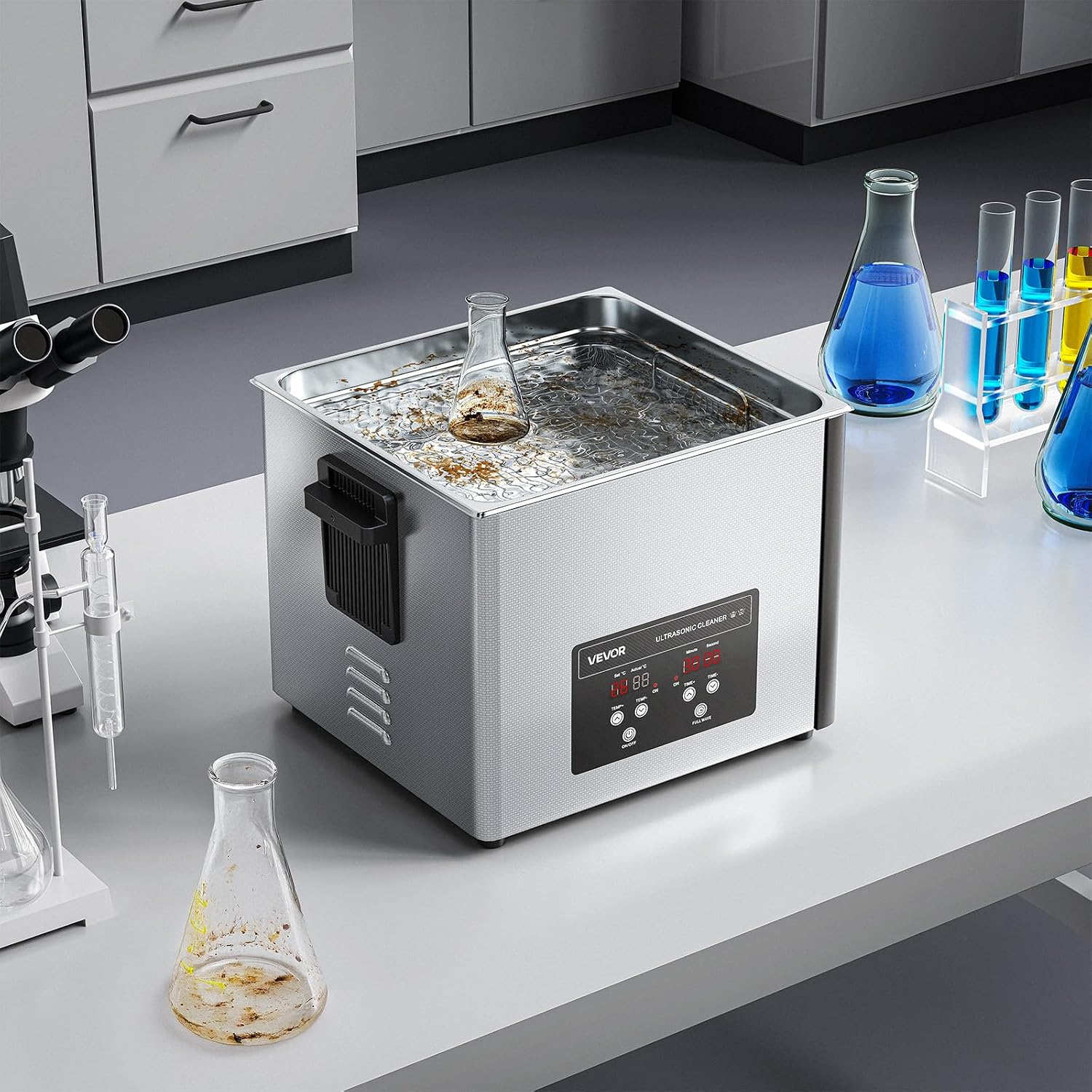 VEVOR 15L Ultrasonic Cleaner, Professional Ultrasonic Cleaner Machine with Cleaning Basket & Digital Display, 240W Stainless Steel 40kHz Industrial Cleaning Machine for Parts, Carburetors, Instruments
