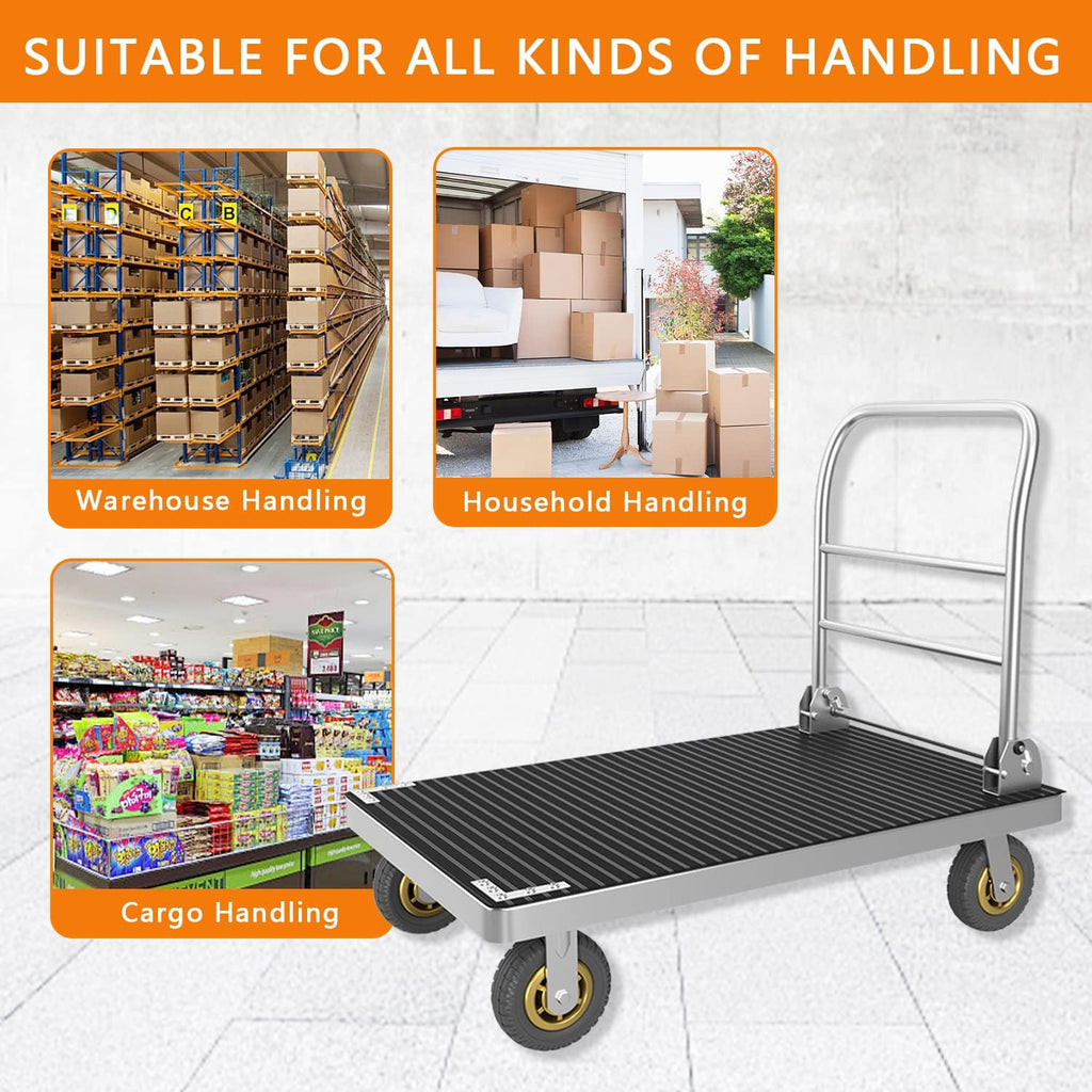 Platform Truck Cart, Foldable Push Cart Dolly Large Flatbed w/Rubber Mat and 6'' Wheels, 2200LBS Capacity Steel Heavy Duty Moving Platform Trucks Hand Cart for Groceries, Garage (41.3'x24.8')