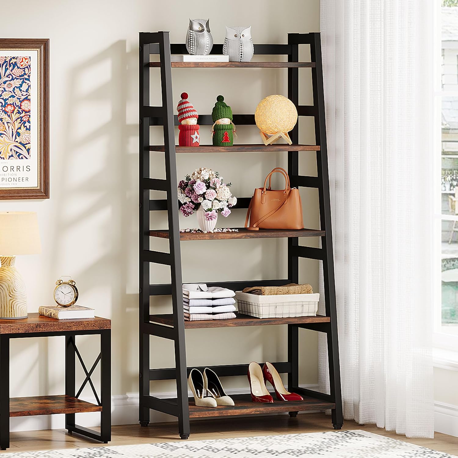 Tribesigns 5-Tier Bookshelf Industrial Bookcase, 5 Shelf Ladder Shelf Book Storage Shelf Organizer for Living Room, Home Office