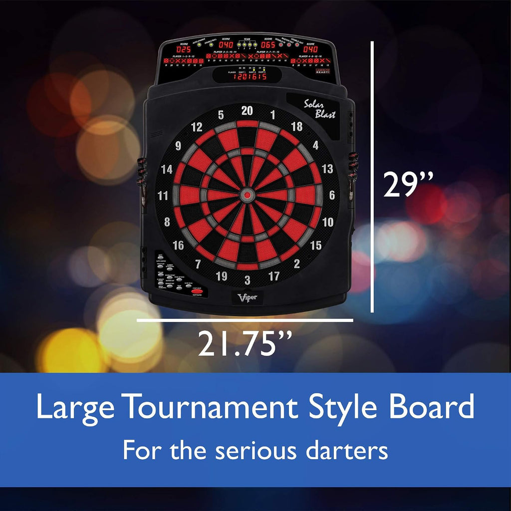 Viper Solar Blast Electronic Dartboard, 15.5 in Regulation Target, 43 Games, 16 Players, LED Scoreboard, 6 Darts Included, Black