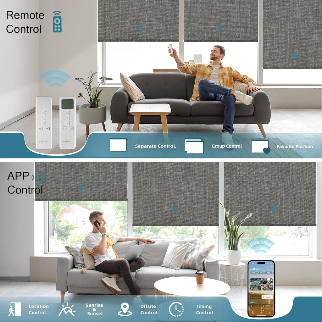 Motorized Roller Shade with Remote,100% Blackout Automatic Shades for Windows,Work with Homekit, Alexa, Google Home,Electric Blinds with Solar Pannel,Custom up110''Wx128''H,Gentle Dove