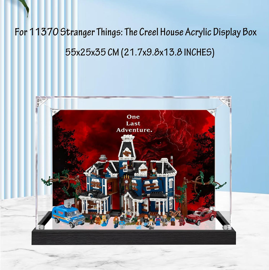 Acrylic Display Case for Lego 11370 Stranger Things: The Creel House Model, 3mm Dustproof Display Box, Display Case Compatible with Lego 11370(Model Not Included) (Background 3MM+Mirror A)